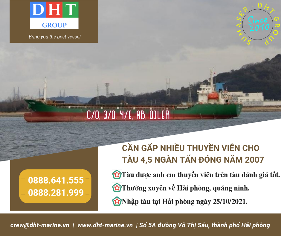 Tàu hàng 4 ngàn 500 tấn đóng năm 2007 cần nhiều chức danh: