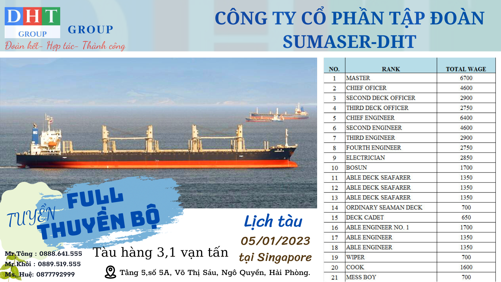 TUYỂN FULL THUYỀN BỘ NHẬP TÀU 05/01/2023